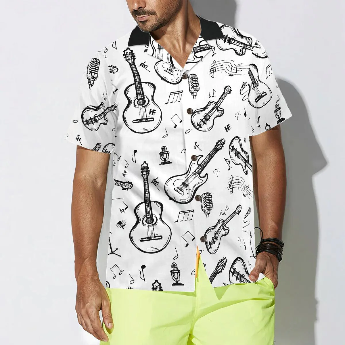 Guitarist Personalized Aloha Hawaiian Shirt, Guitar Custom Name Hawaiian Shirt For Summer - Perfect Gift For Men, Women, Guitar Lover, Friend, Family - Image 4