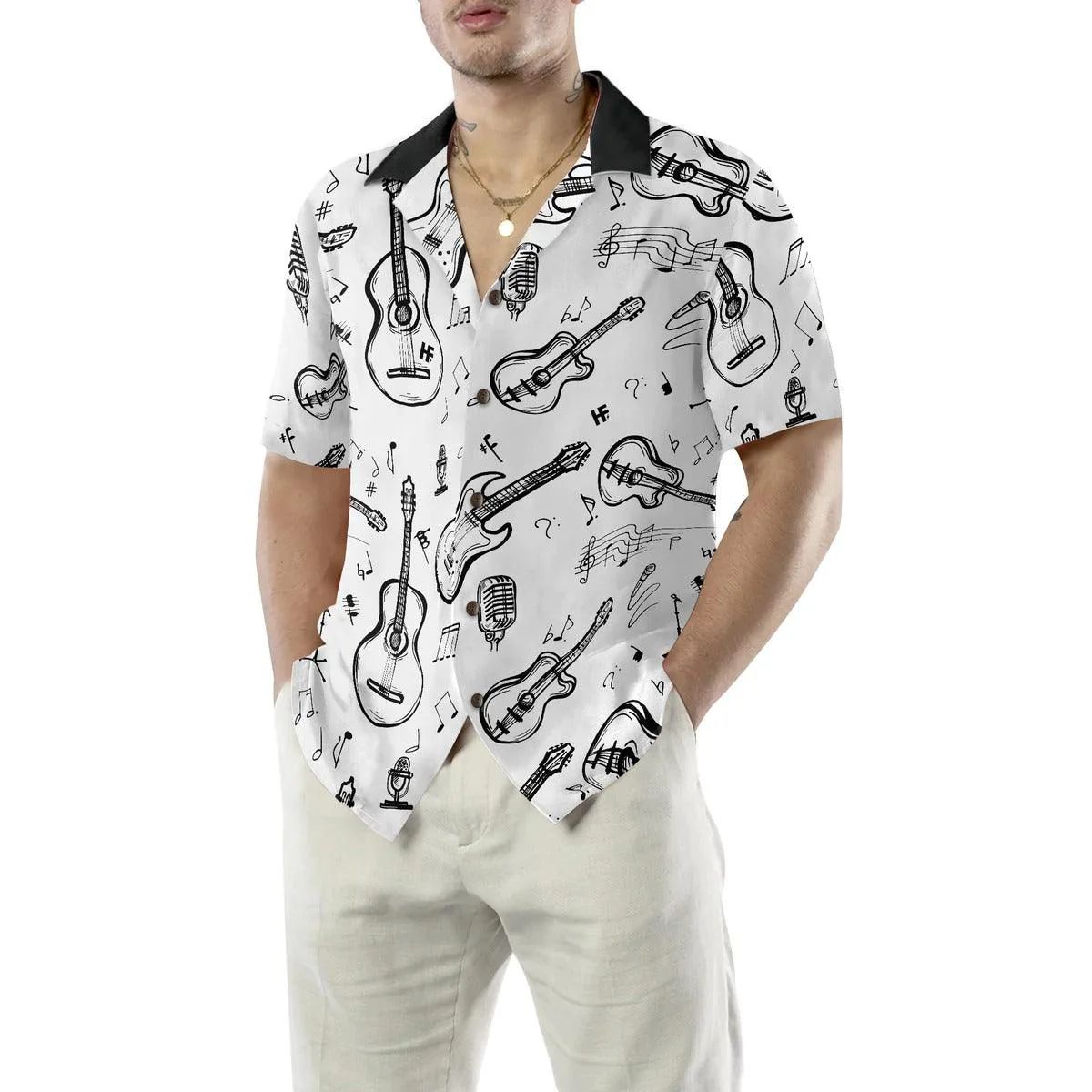 Guitarist Personalized Aloha Hawaiian Shirt, Guitar Custom Name Hawaiian Shirt For Summer - Perfect Gift For Men, Women, Guitar Lover, Friend, Family - Image 5