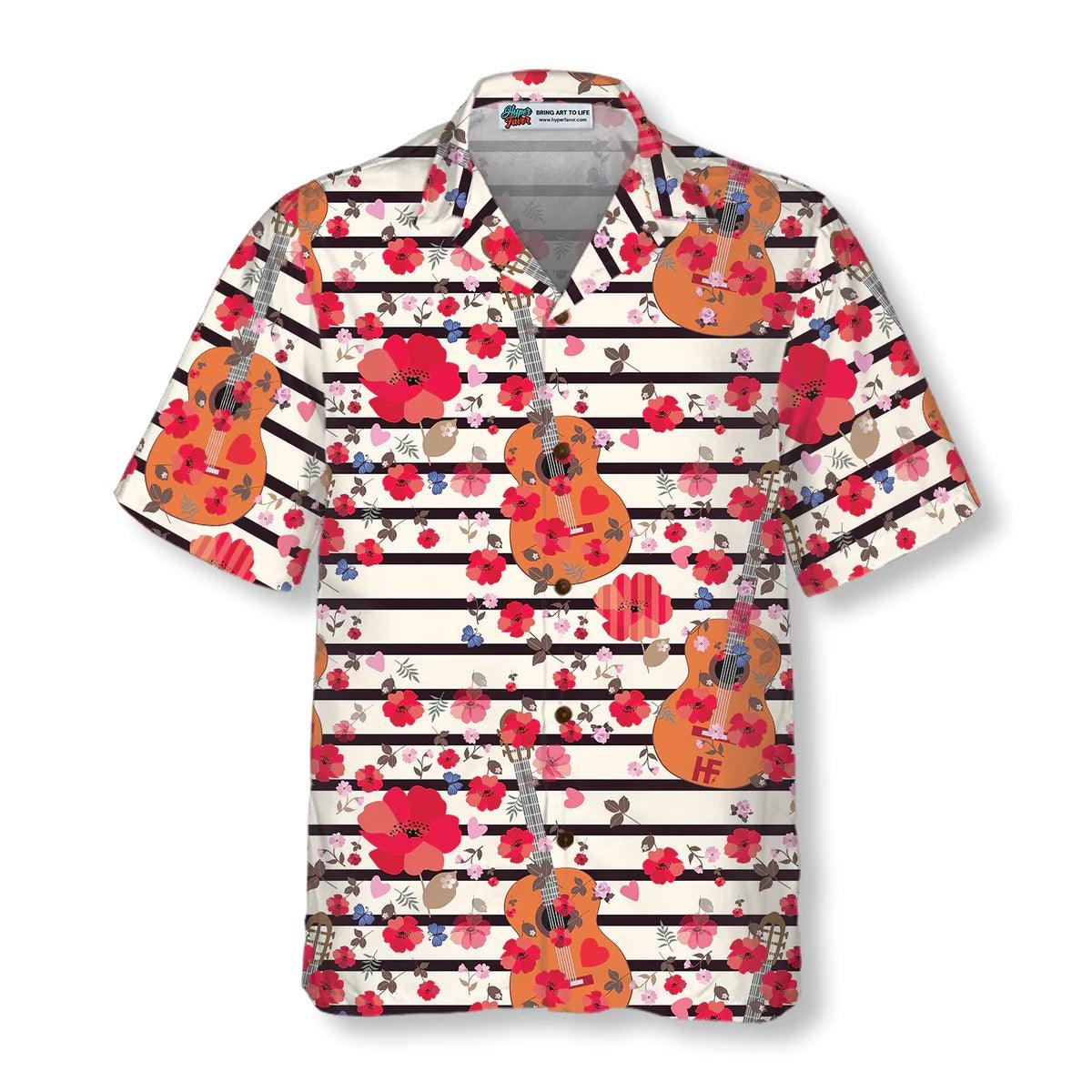 Guitars And Flowers Aloha Hawaiian Shirt, Guitars Aloha Shirt, Flowers Hawaiian Shirt For Summer - Perfect Gift For Men, Women, Friend, Family - Image 2