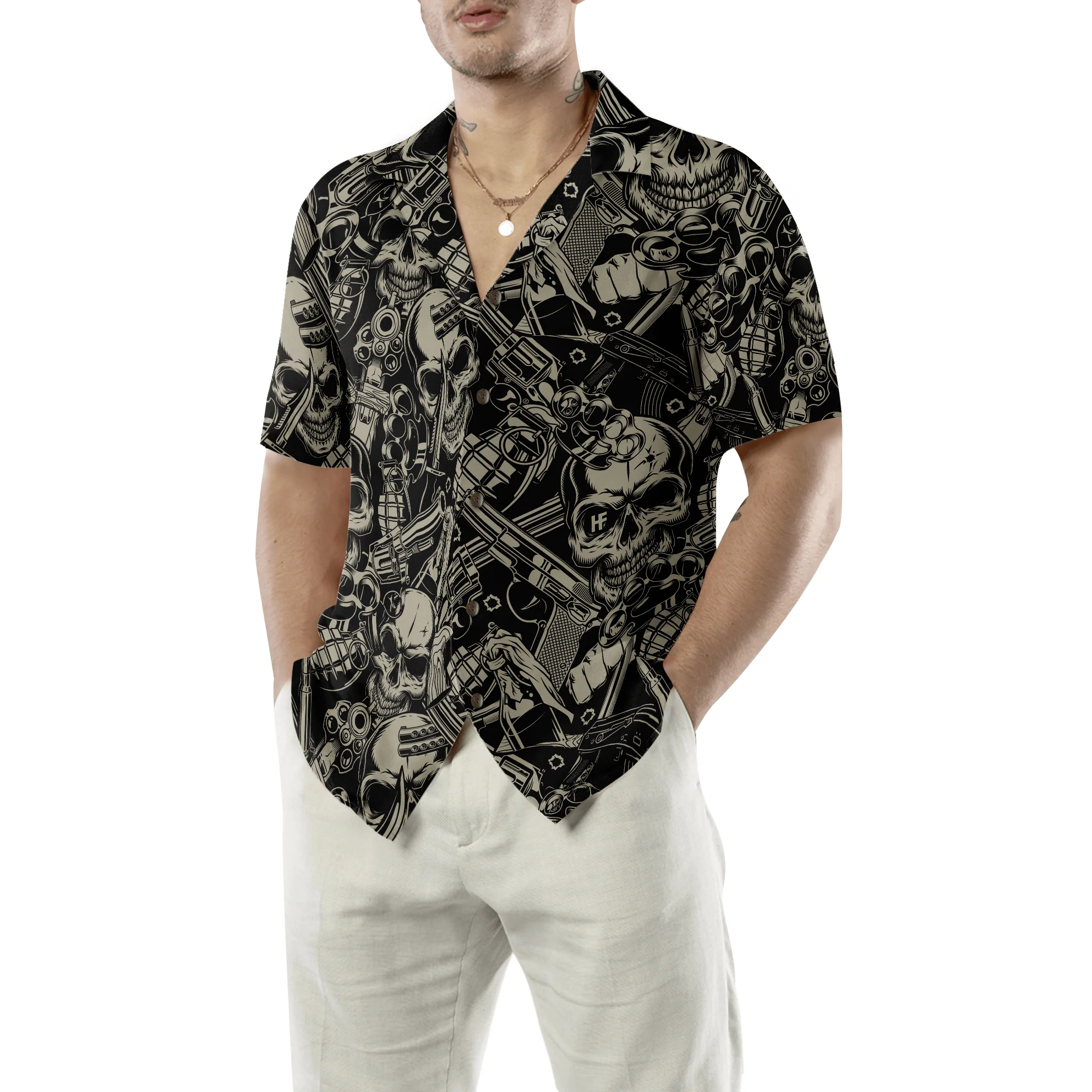 Guns And Skulls Hawaiian Shirt, Colorful Summer Aloha Shirt For Men Women, Perfect Gift For Friend, Family, Husband, Wife, Boyfriend - Image 5