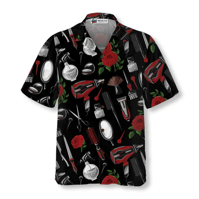 Hairdresser Hawaiian Shirt - Hairdresser Tools, Red Roses Aloha Shirt For Men - Perfect Gift For Hairdresser, Husband, Boyfriend, Family, Friends - Image 2