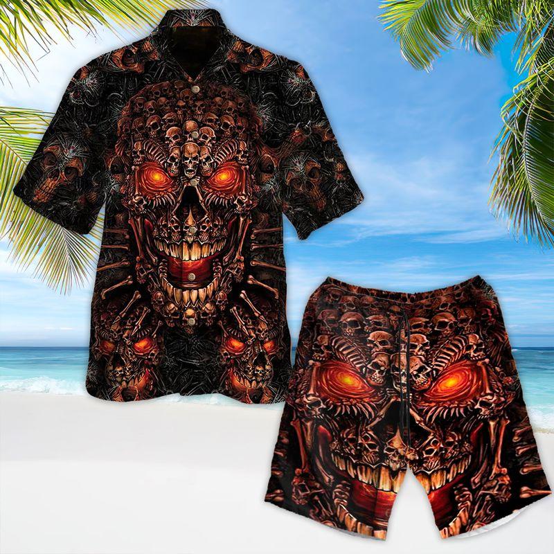 Halloween Aloha Hawaiian Shirts For Summer, Creepy Skull Screaming Hawaiian Set Clothing For Men Women, Gift For Friend, Family