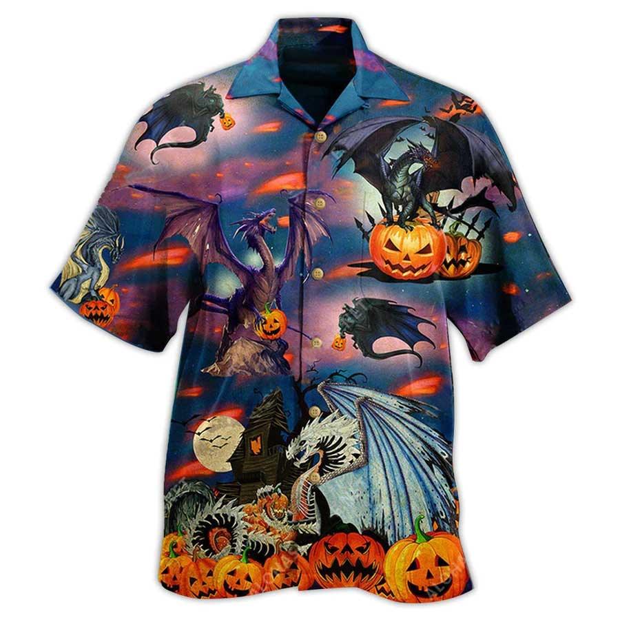 Halloween Dragon Aloha Hawaiian Shirt For Summer, Dragon And Pumpkins Halloween Scaredy Hawaiian Shirts Outfit For Men Women, Dragon Lovers