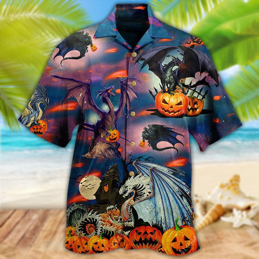 Halloween Dragon Aloha Hawaiian Shirt For Summer, Dragon And Pumpkins Halloween Scaredy Hawaiian Shirts Outfit For Men Women, Dragon Lovers - Image 3