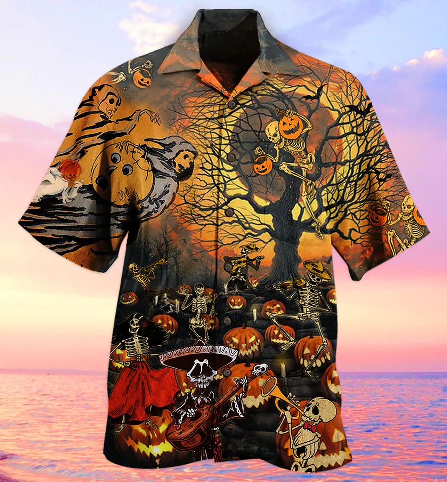 Halloween Hawaiian Shirt, Halloween Skull Darkness, Skeleton Pumpkin Scary Aloha Shirt For Men & Women - Halloween Gift For Members Family, Friends - Image 2