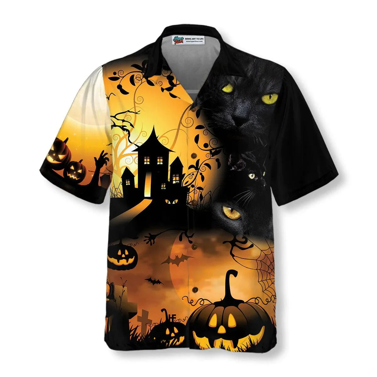 Halloween Night Hawaiian Shirt, Black Cat And Pumpkin Hawaiian Shirt - Gift For Lover, Friend, Family - Image 5