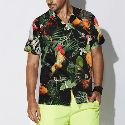 Happy Rooster Hawaiian Shirt, Tropical Leaves Rooster Aloha Shirt For Men - Perfect Gift For Rooster Lovers, Husband, Boyfriend, Friend, Family - Image 4