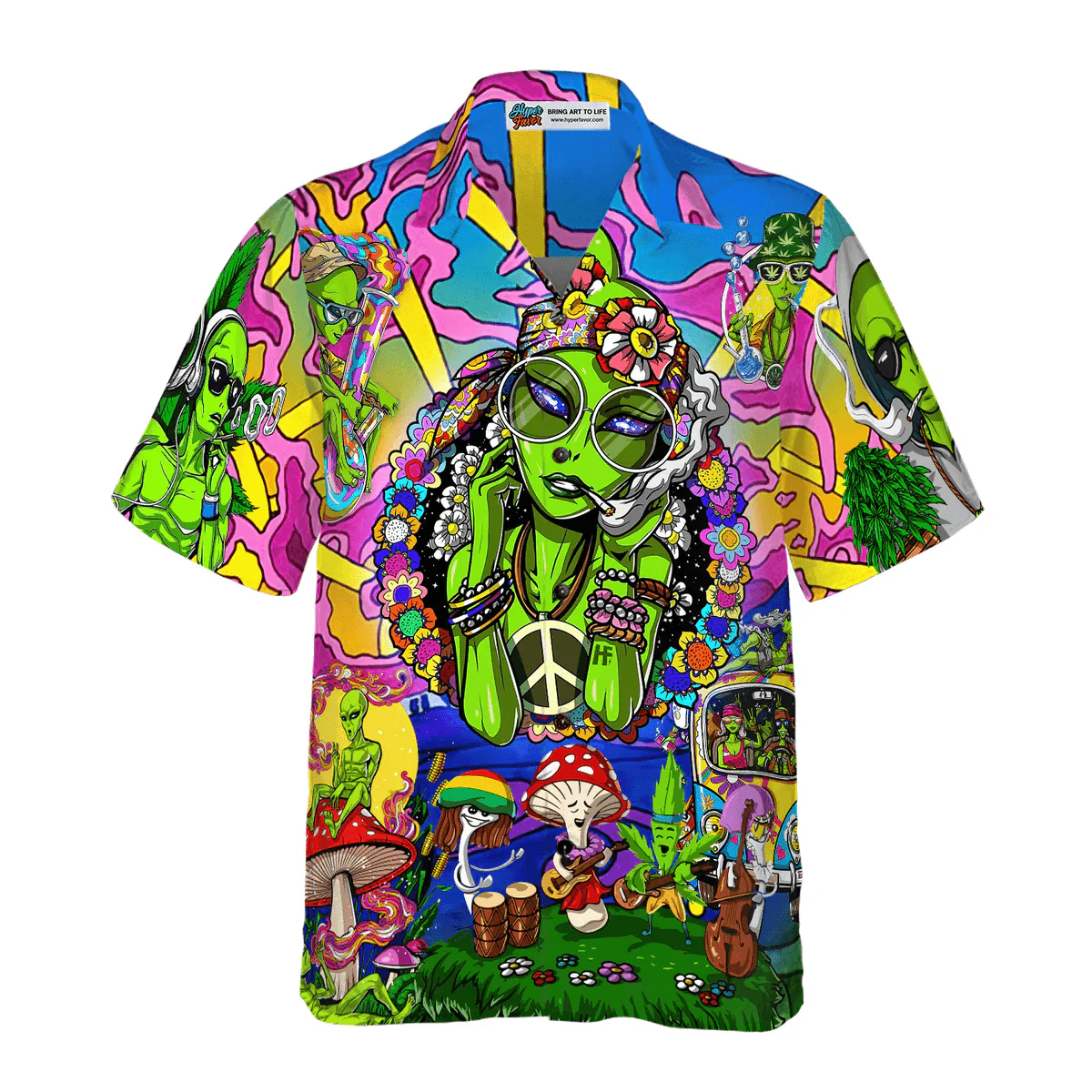 Hippie Alien Hawaiian Shirt - Perfect Gift For Husband, Boyfriend, Friend, Family - Image 3