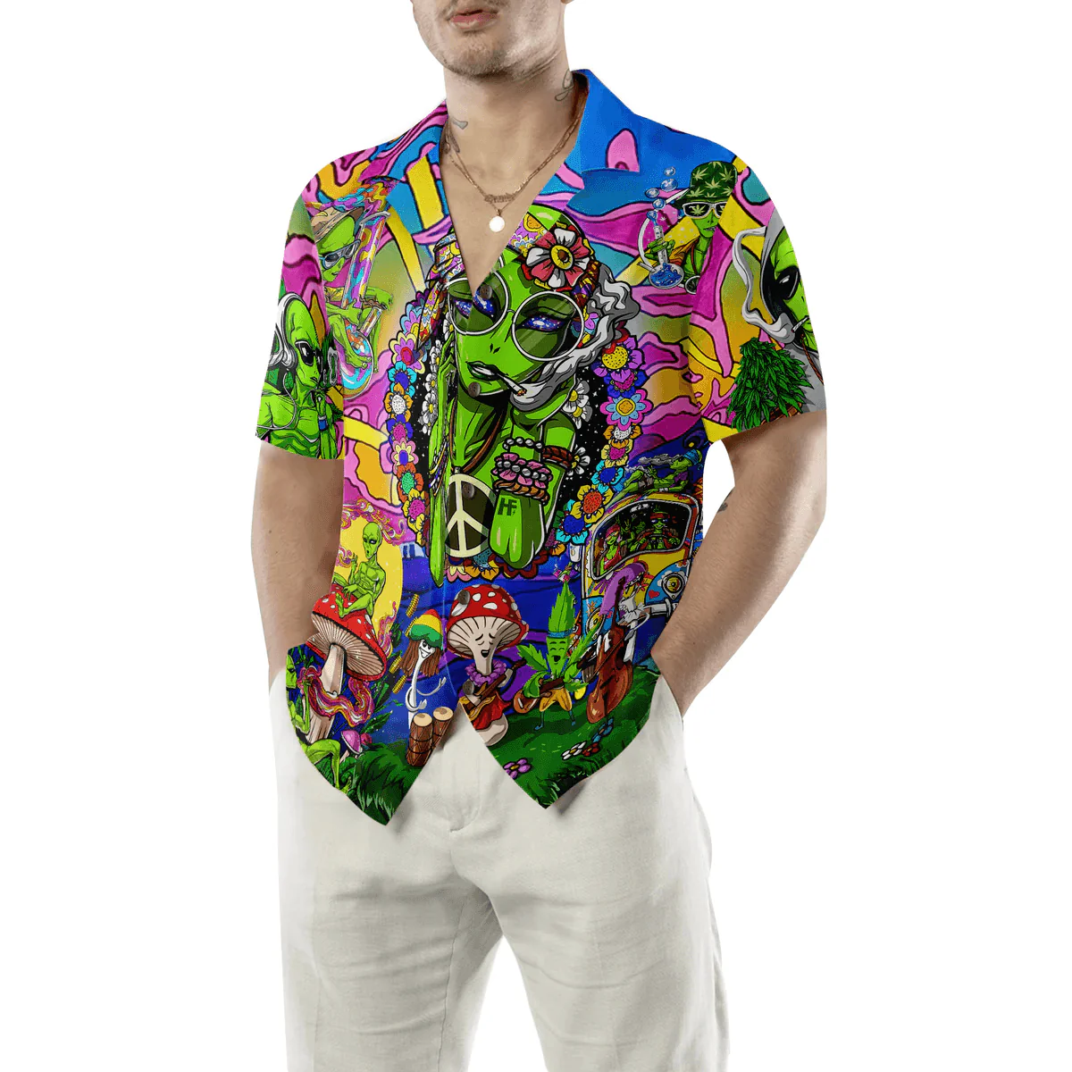 Hippie Alien Hawaiian Shirt - Perfect Gift For Husband, Boyfriend, Friend, Family - Image 4