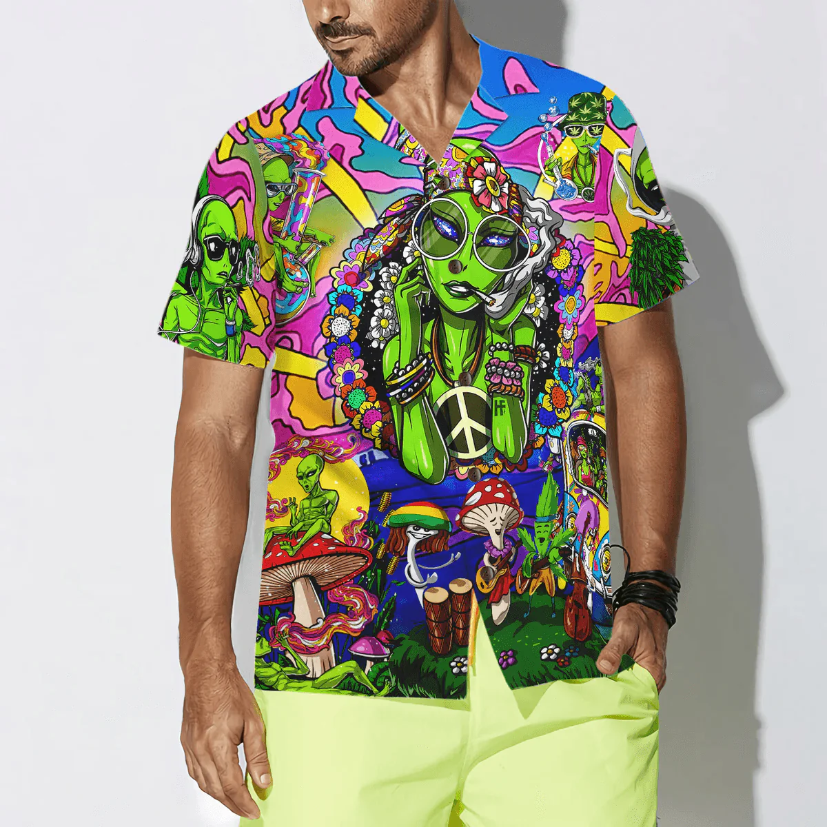 Hippie Alien Hawaiian Shirt - Perfect Gift For Husband, Boyfriend, Friend, Family - Image 5