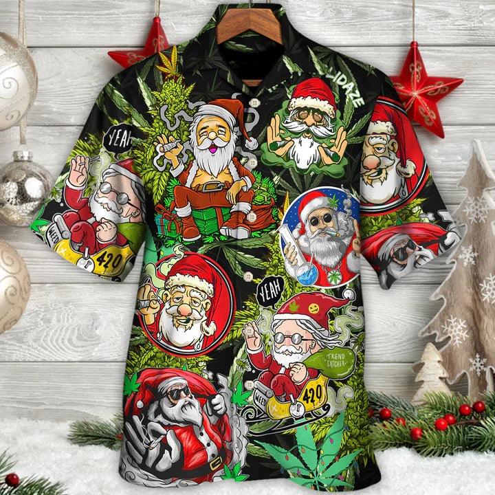 Hippie Aloha Hawaiian Shirt - Christmas Weed Smoking Santa Hippie Hawaiian Shirt For Summer - Perfect Gift For Friend, Family