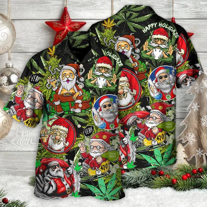 Hippie Aloha Hawaiian Shirt - Christmas Weed Smoking Santa Hippie Hawaiian Shirt For Summer - Perfect Gift For Friend, Family - Image 2