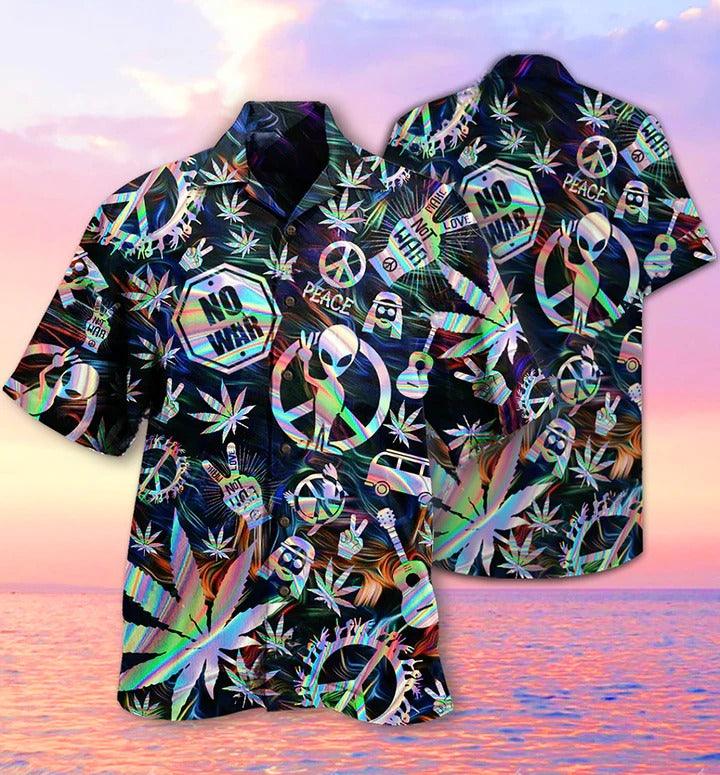 Hippie Aloha Hawaiian Shirt - Hippie Alien Peace Life Hawaiian Shirt For Summer - Perfect Gift For Friend, Family