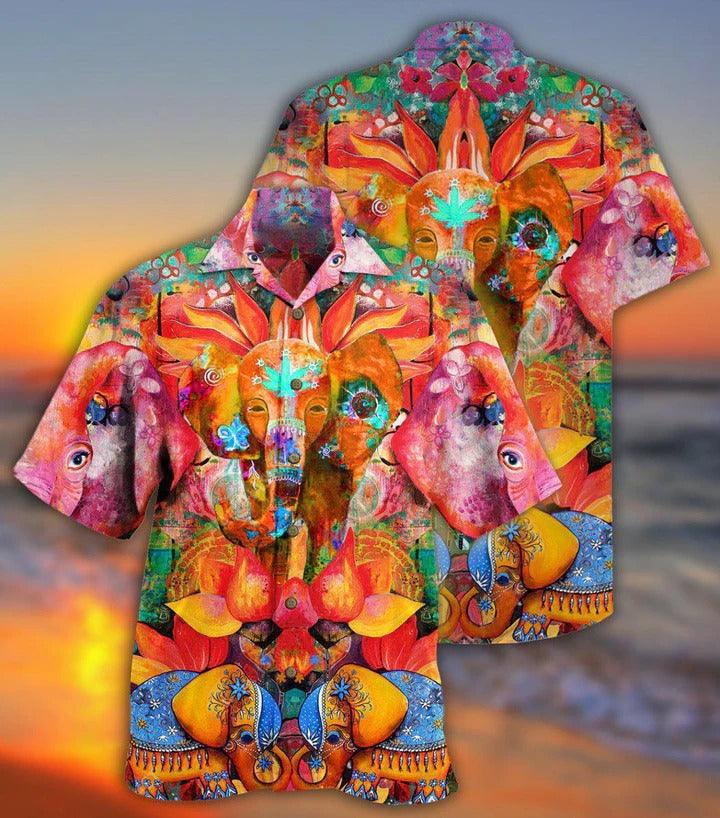 Hippie Aloha Hawaiian Shirt - Hippie Elephant Amazing Style Hawaiian Shirt For Summer - Perfect Gift For Friend, Family