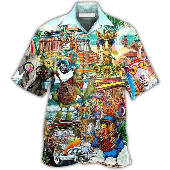 Hippie Aloha Hawaiian Shirt - Hippie Funny Animals Happy Together Love Beach Hawaiian Shirt For Summer - Perfect Gift For Friend, Family - Image 2