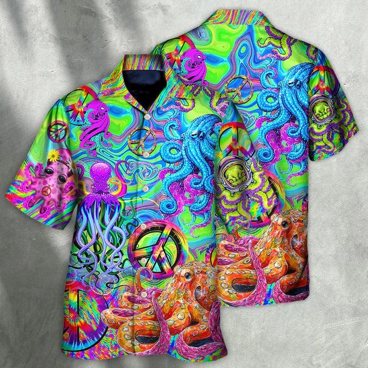 Hippie Aloha Hawaiian Shirt - Hippie Funny Octopus Colorful Tie Dye Hawaiian Shirt For Summer - Perfect Gift For Friend, Family - Image 2