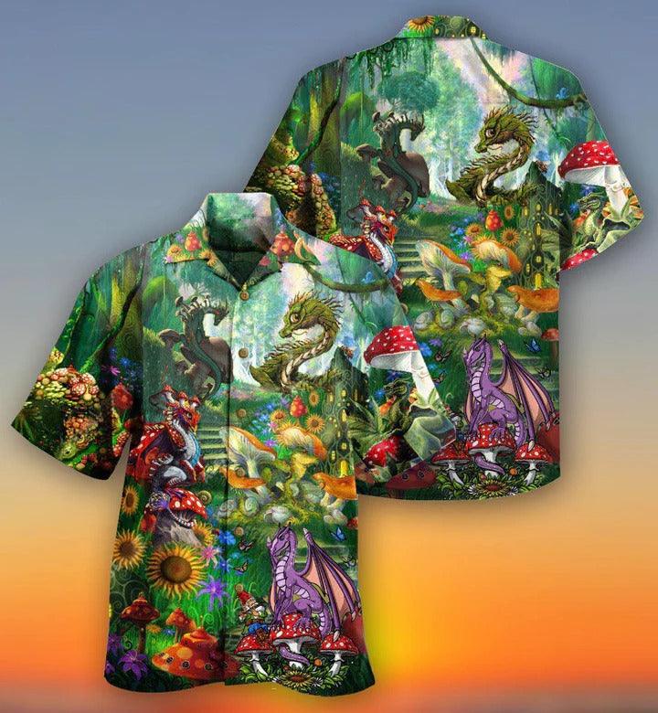 Hippie Aloha Hawaiian Shirt - Hippie Magic World Mushrooms Dragon Hawaiian Shirt For Summer - Perfect Gift For Friend, Family