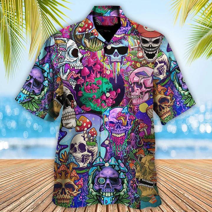 Hippie Aloha Hawaiian Shirt - Hippie Mushroom And Skull Colorful Art Hawaiian Shirt For Summer - Perfect Gift For Friend, Family - Image 2