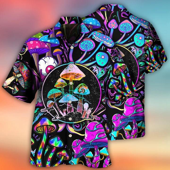 Hippie Aloha Hawaiian Shirt - Hippie Mushroom Colorful Neon Light Cool Style Hawaiian Shirt For Summer - Perfect Gift For Friend, Family