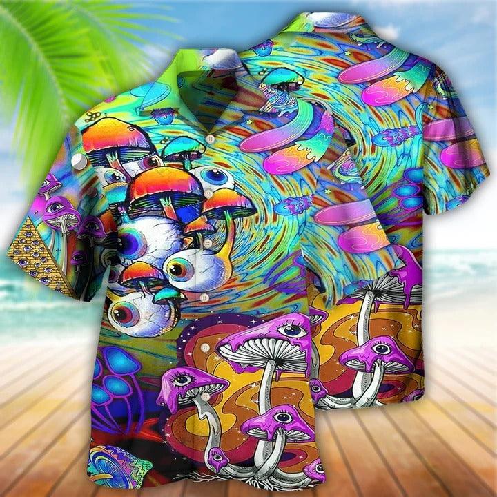 Hippie Aloha Hawaiian Shirt - Hippie Mushroom Eyes Color Style Hawaiian Shirt For Summer - Perfect Gift For Friend, Family