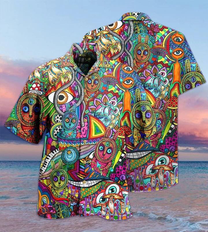 Hippie Aloha Hawaiian Shirt - Hippie Mushroom Mix Peace Life Color Hawaiian Shirt For Summer - Perfect Gift For Friend, Family - Image 3