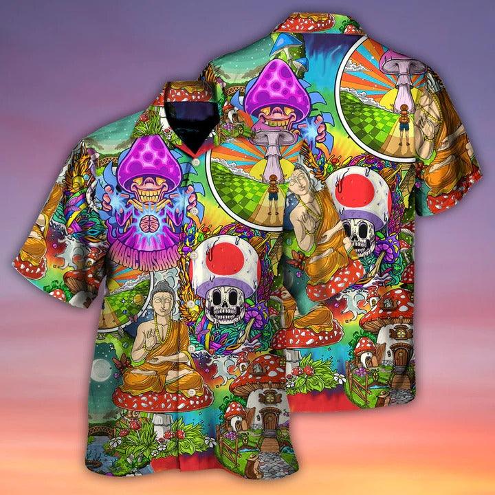 Hippie Aloha Hawaiian Shirt - Hippie Mushroom Peace Colorful Let It Be Hawaiian Shirt For Summer - Perfect Gift For Friend, Family