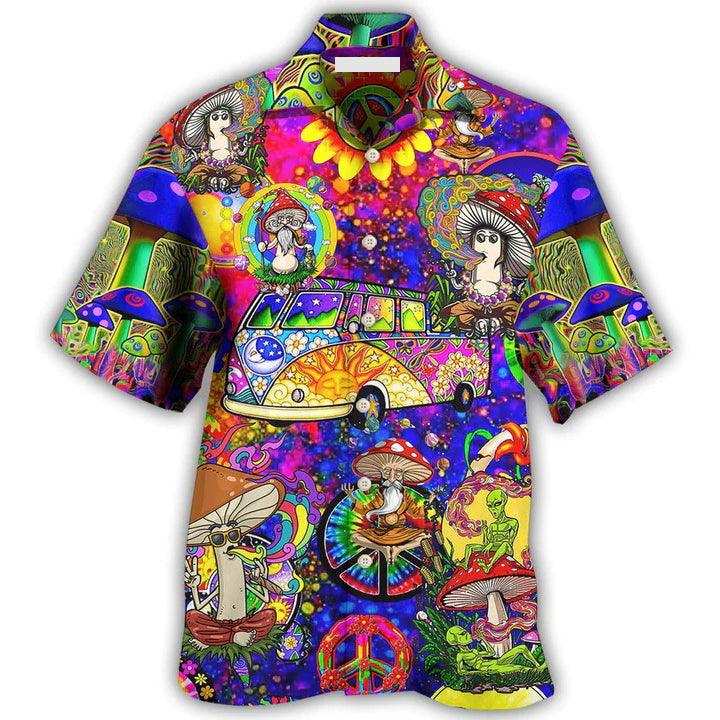 Hippie Aloha Hawaiian Shirt - Hippie Mushroom Peace Funny Hawaiian Shirt For Summer - Perfect Gift For Friend, Family