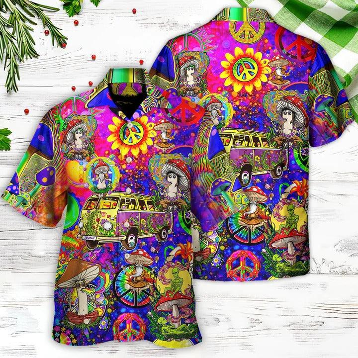 Hippie Aloha Hawaiian Shirt - Hippie Mushroom Peace Life Be Hippie Amazing Style Hawaiian Shirt For Summer - Perfect Gift For Friend, Family