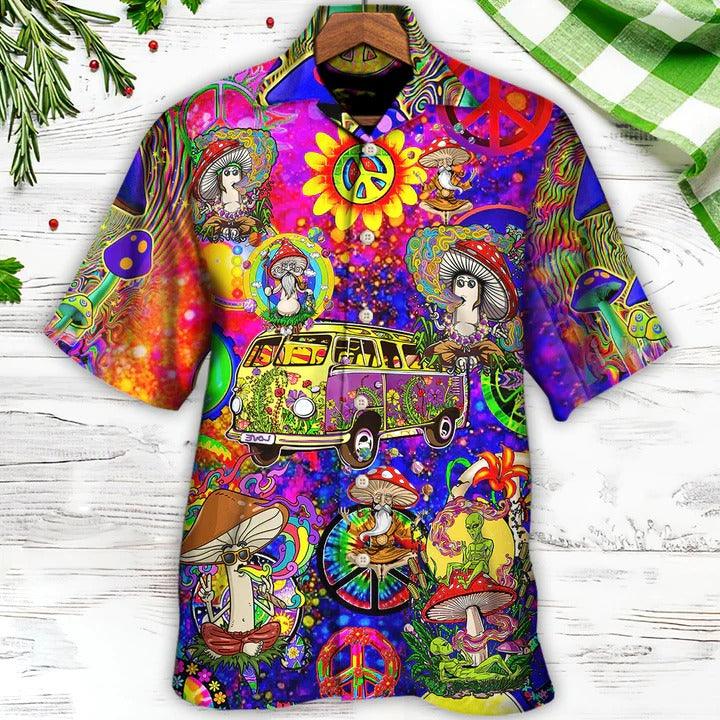 Hippie Aloha Hawaiian Shirt - Hippie Mushroom Peace Life Be Hippie Amazing Style Hawaiian Shirt For Summer - Perfect Gift For Friend, Family - Image 2
