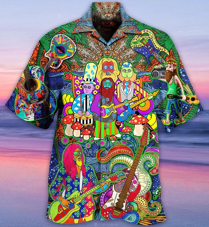 Hippie Aloha Hawaiian Shirt - Hippie Music Electric Guitar Colorful Style Hawaiian Shirt For Summer - Perfect Gift For Friend, Family - Image 3