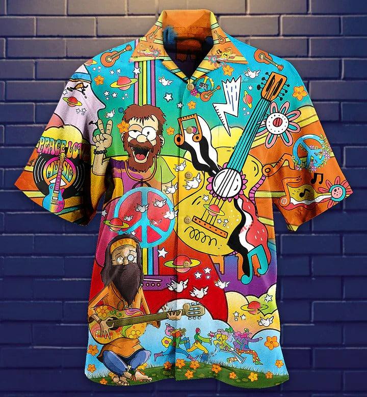 Hippie Aloha Hawaiian Shirt - Hippie Music Guitar Peace Life Color Hawaiian Shirt For Summer - Perfect Gift For Friend, Family - Image 3