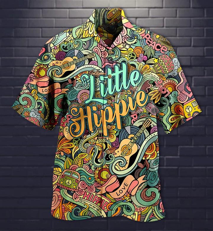 Hippie Aloha Hawaiian Shirt - Hippie Music Love Guitar Peace Life Color Little Hippie Hawaiian Shirt For Summer - Perfect Gift For Friend, Family - Image 2