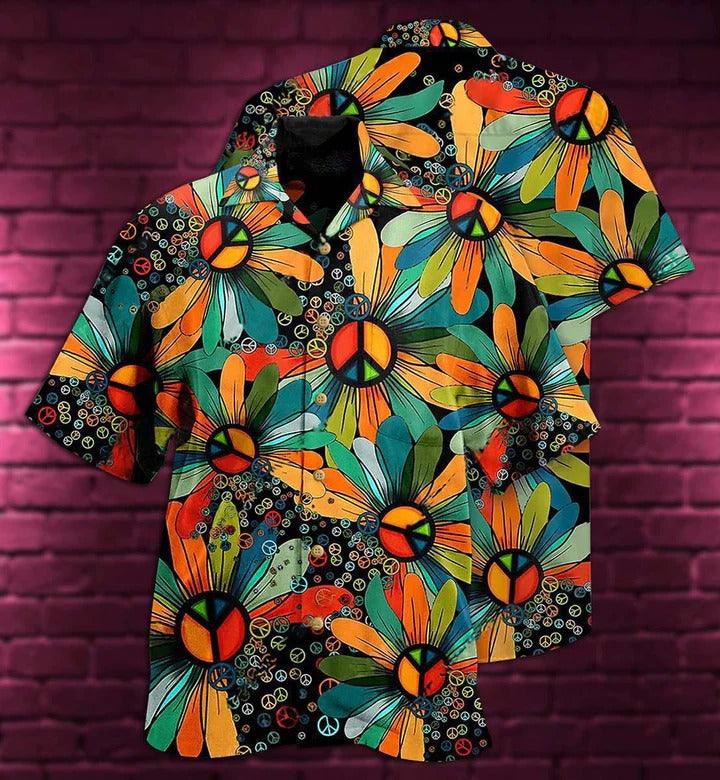Hippie Aloha Hawaiian Shirt - Hippie Peace Floral Style Hawaiian Shirt For Summer - Perfect Gift For Friend, Family