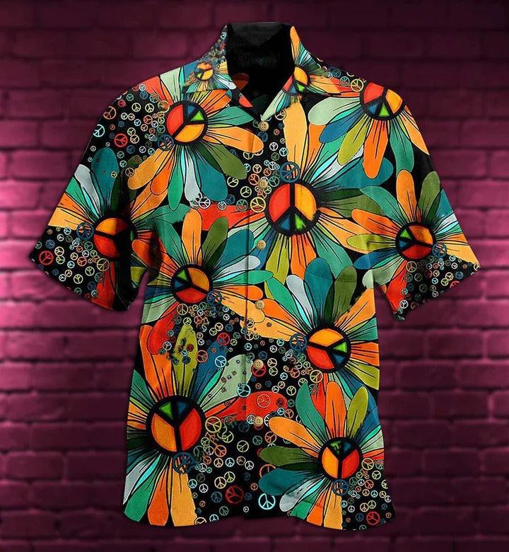 Hippie Aloha Hawaiian Shirt - Hippie Peace Floral Style Hawaiian Shirt For Summer - Perfect Gift For Friend, Family - Image 2