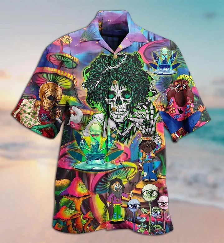 Hippie Aloha Hawaiian Shirt - Hippie Skull Alien Mix Color Hawaiian Shirt For Summer - Perfect Gift For Friend, Family - Image 2