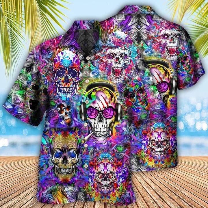 Hippie Aloha Hawaiian Shirt - Hippie Skull Colorful Flowers Hawaiian Shirt For Summer - Perfect Gift For Friend, Family