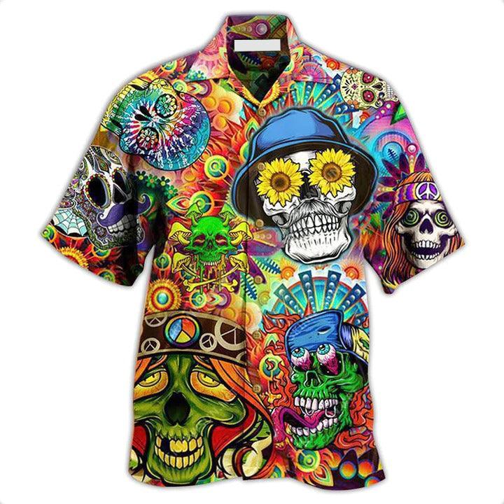 Hippie Aloha Hawaiian Shirt - Hippie Skull Life Style Floral Hawaiian Shirt For Summer - Perfect Gift For Friend, Family - Image 2