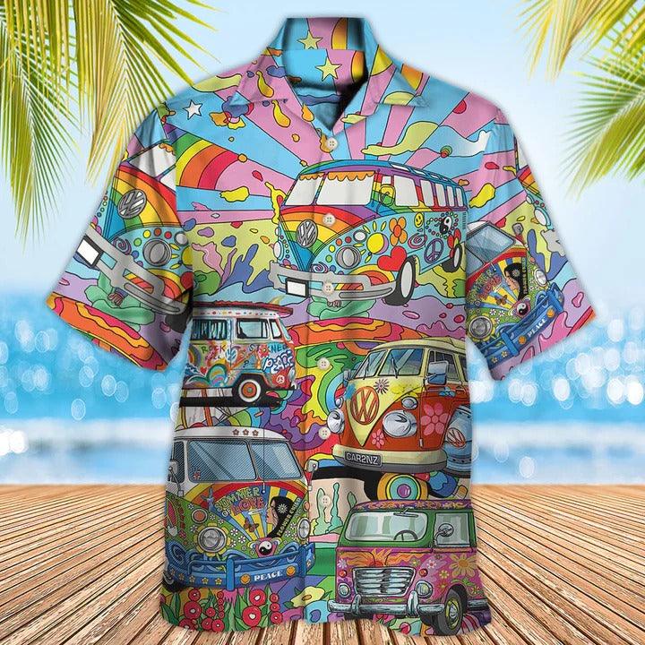 Hippie Aloha Hawaiian Shirt - Hippie Van Colorful Art Peace Hawaiian Shirt For Summer - Perfect Gift For Friend, Family