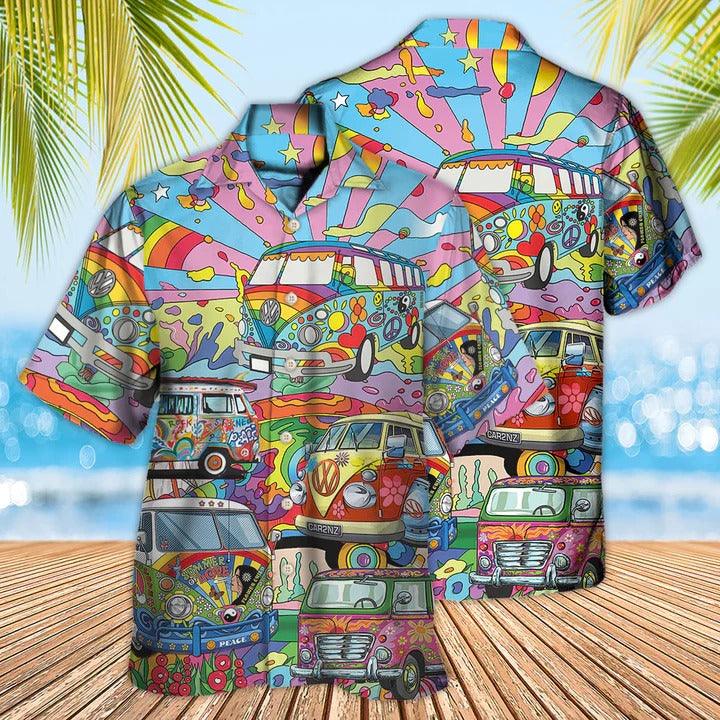 Hippie Aloha Hawaiian Shirt - Hippie Van Colorful Art Peace Hawaiian Shirt For Summer - Perfect Gift For Friend, Family - Image 2