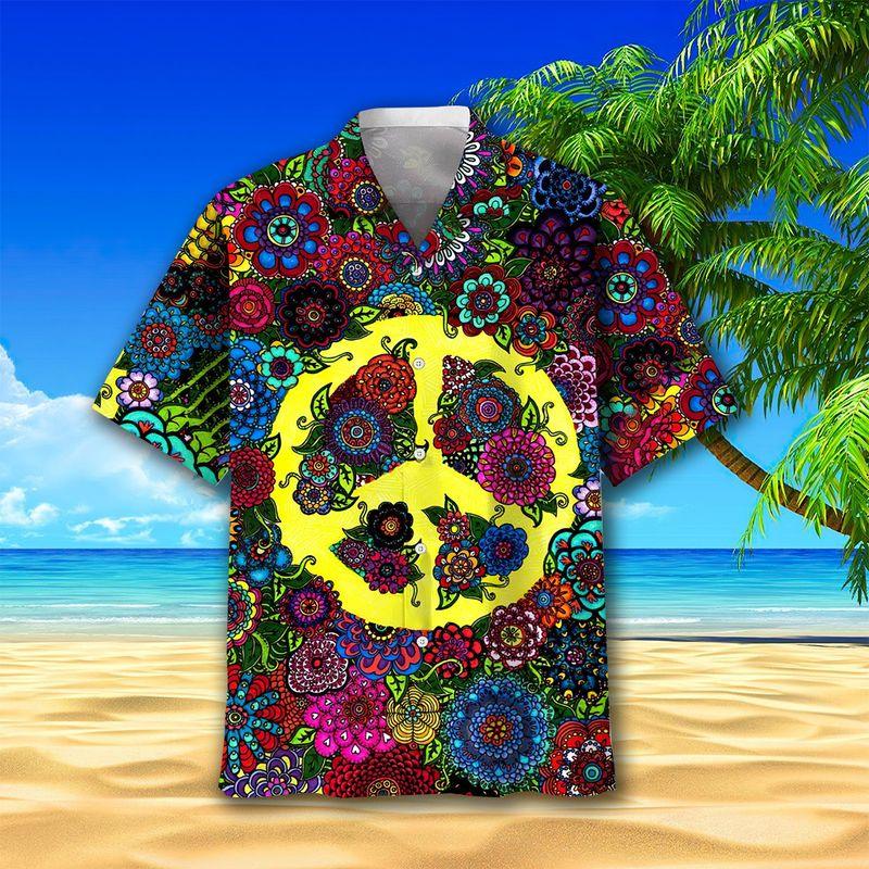 Hippie Aloha Hawaiian Shirts For Summer, Hippie Peace Flowers Hippie Style Hawaiian Set For Men Women, Best Gift For Friend, Hippie Lovers - Image 2