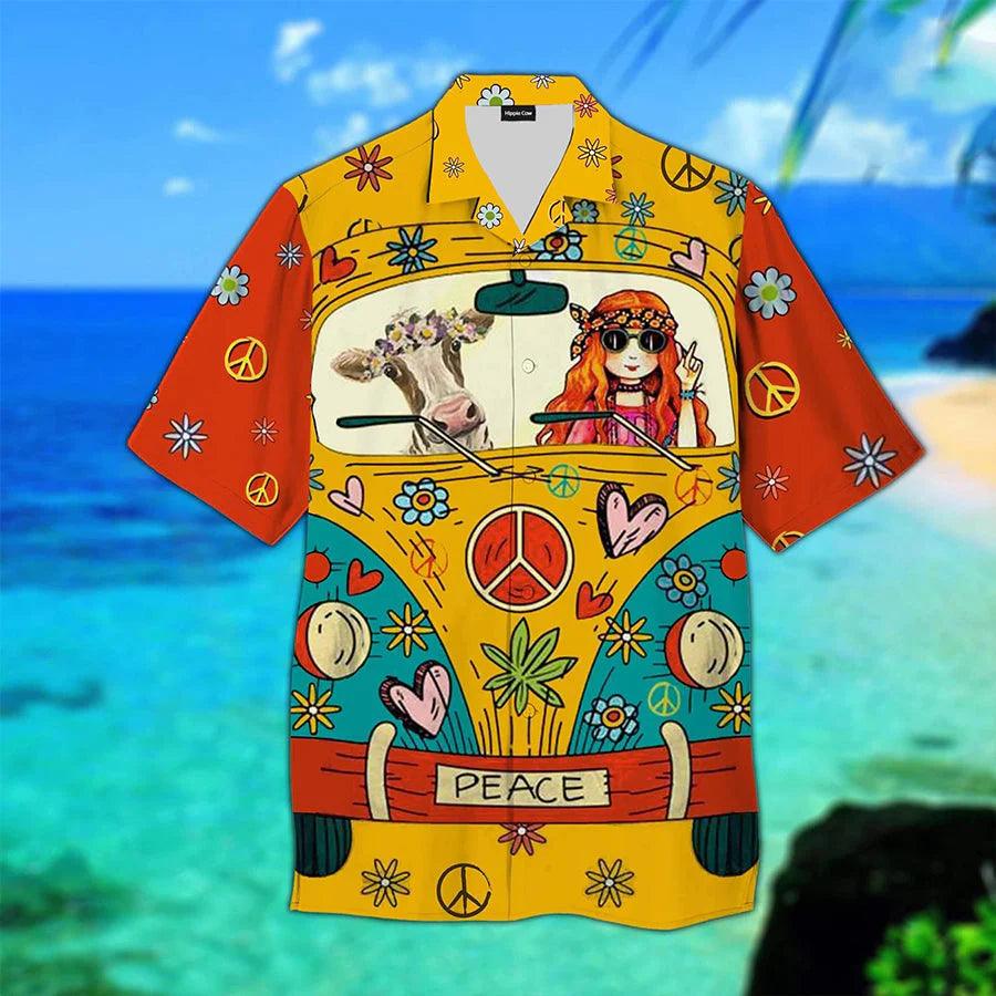 Hippie Cow Hawaiian Shirt - Hippie Cow 3D Hawaiian Shirt - Perfect Gift For Friend, Family