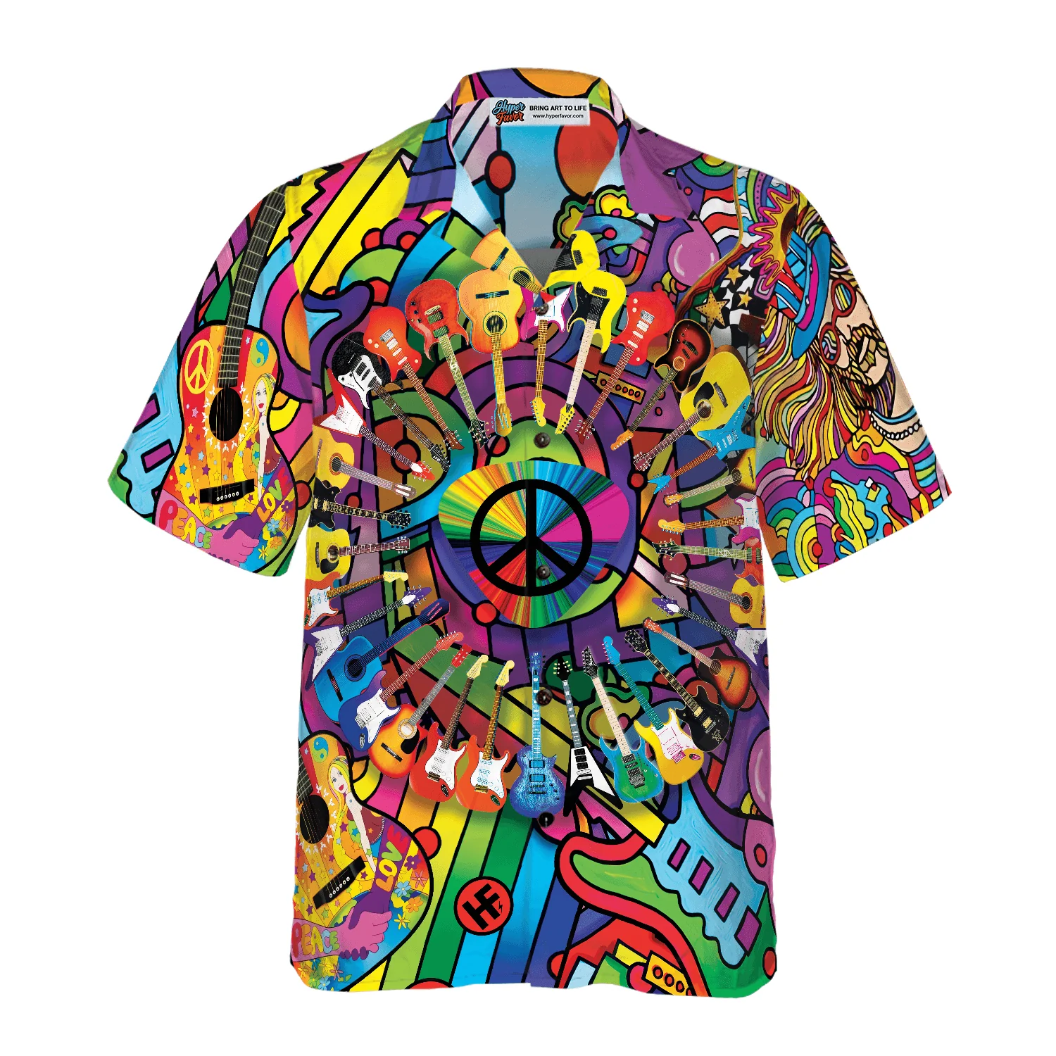 Hippie Guitars Hawaiian Shirt, Colorful Summer Aloha Shirt For Men Women, Perfect Gift For Friend, Family, Team, Guitar Lovers - Image 3