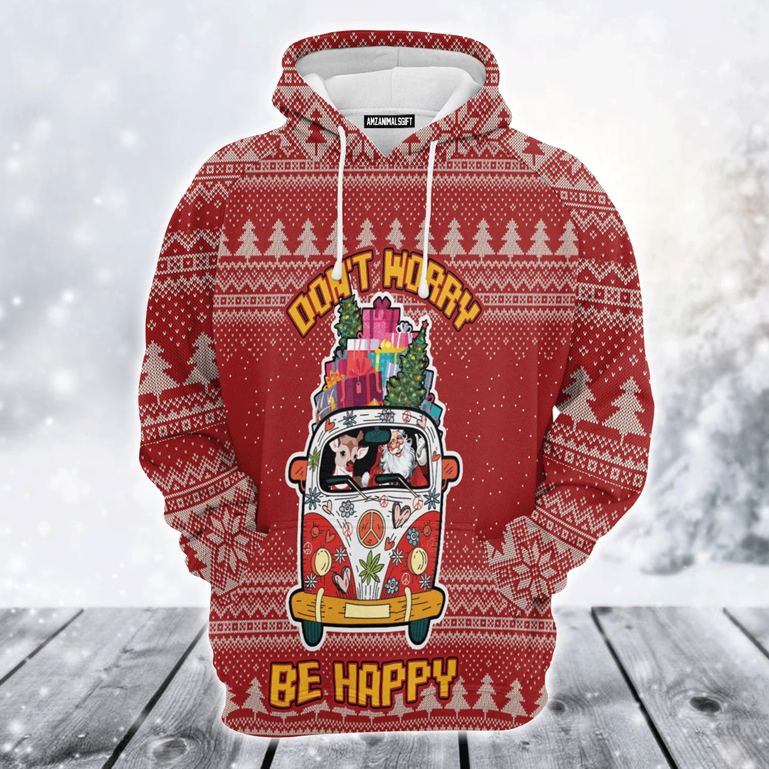 Hippie Style Premium Christmas Hoodie, Don't Worry Be Happy Unisex Hoodie For Men & Women - Perfect Gift For Christmas, Friends, Family - Image 2