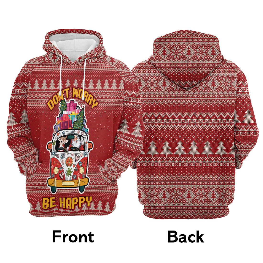 Hippie Style Premium Christmas Hoodie, Don't Worry Be Happy Unisex Hoodie For Men & Women - Perfect Gift For Christmas, Friends, Family - Image 4