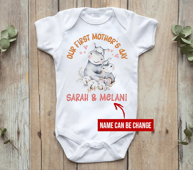Hippo Baby Onesies, Personalized Mother's Day Matching Tee Gift for Mom and Baby Newborn Onesies - Perfect Gift For Baby, Baby Gift Onesie