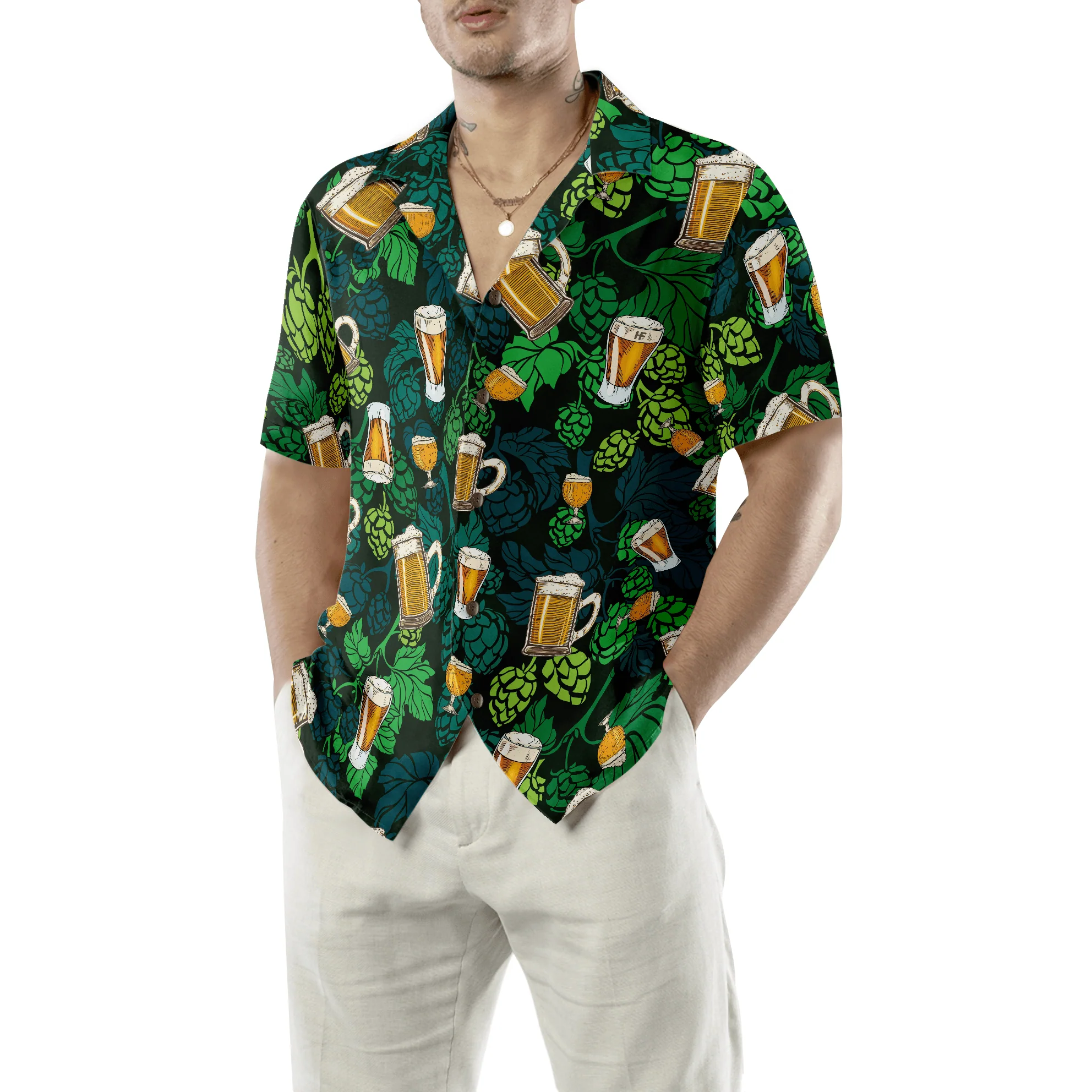 Hop Cones Beer Glass Hawaiian Shirt, Colorful Summer Aloha Shirt For Men Women, Perfect Gift For Friend, Family, Husband, Wife - Image 3