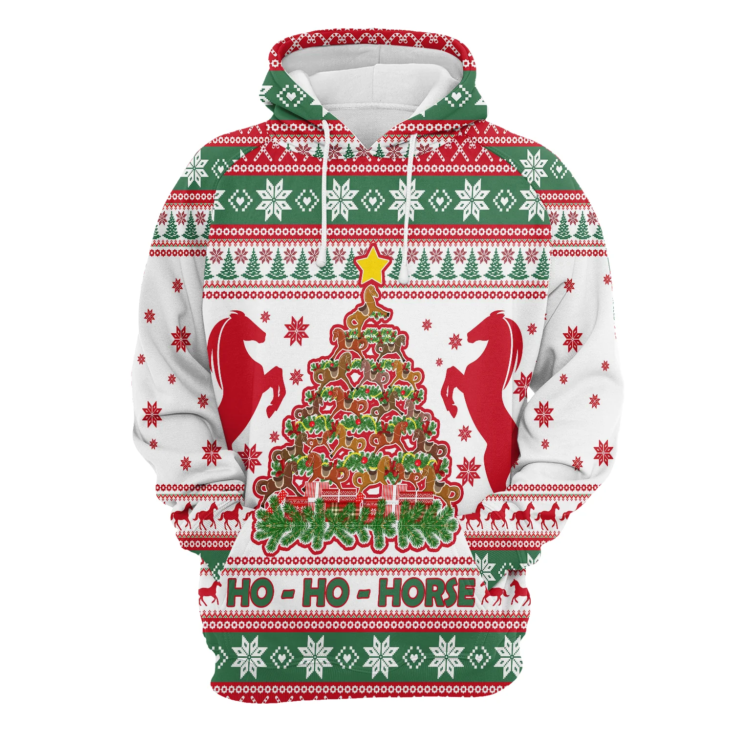 Horse Christmas Tree Pullover Premium Hoodie Ho Ho Horse, Perfect Outfit For Men And Women On Christmas New Year Autumn Winter