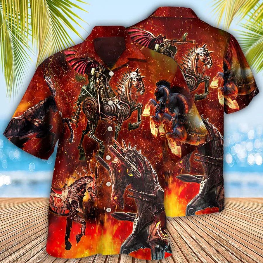 Horse Hawaiian Shirt For Summer - Horse Knight Horse Armor Hawaiian Shirt, Fire Mechanical Horse Hawaiian Shirt - Perfect Gift For Men, Horse Lovers