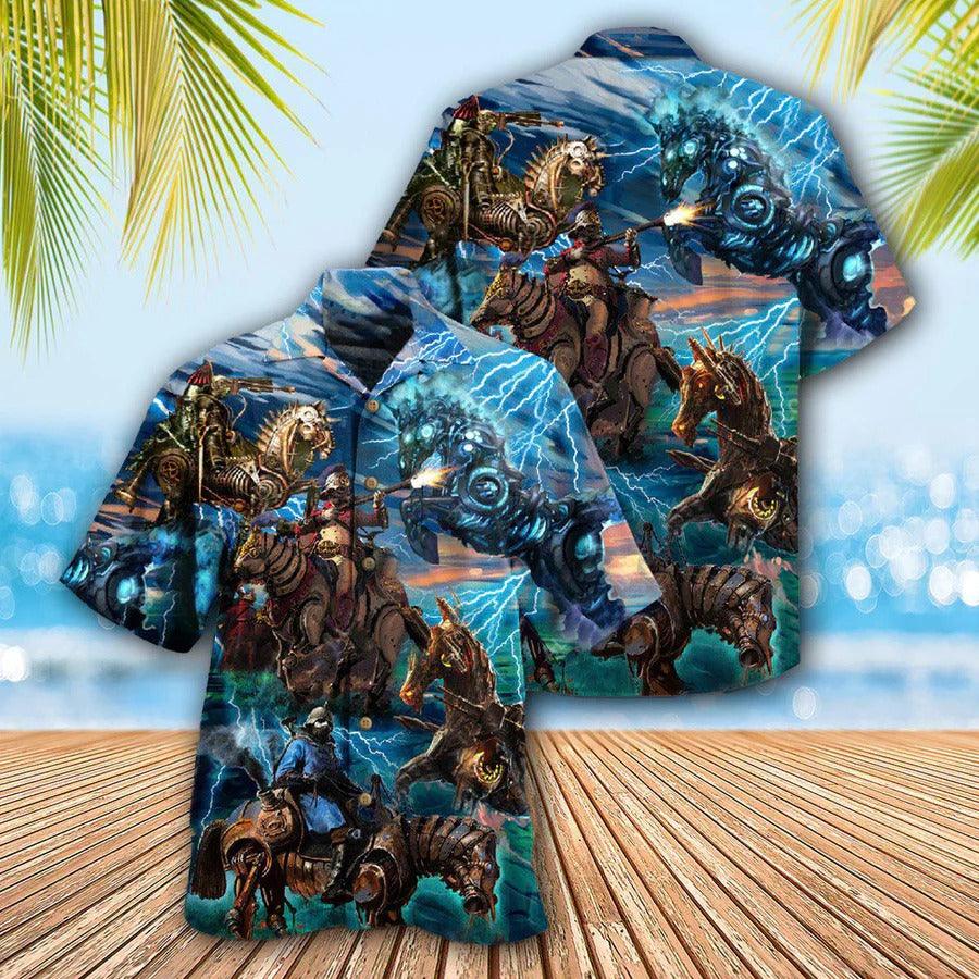 Horse Hawaiian Shirt For Summer - Horse Steampunk Mechanical Hawaiian Shirt, Thunder Horse Hawaiian Shirt - Perfect Gift For Men, Horse Racing Lovers