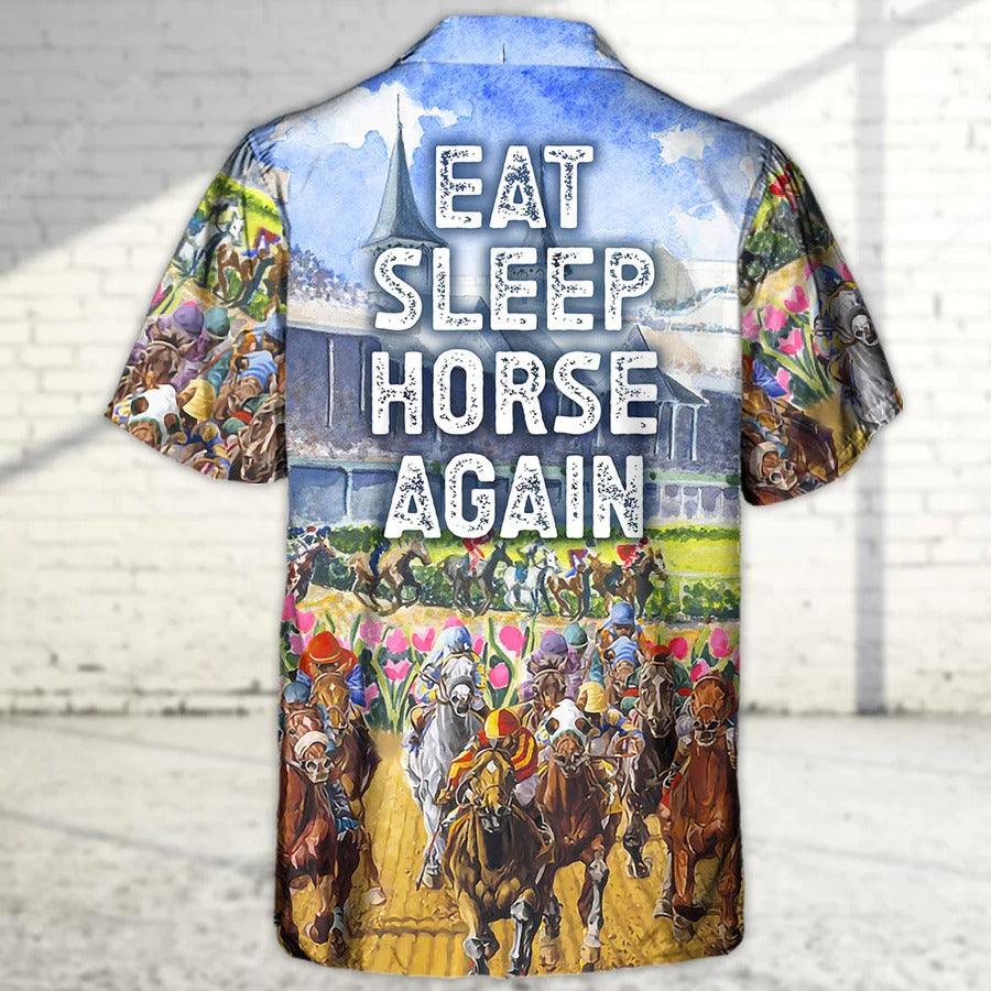 Horse Hawaiian Shirt For Summer - Horseback Riding Eat Sleep Horse Again Hawaiian Shirt - Perfect Gift For Men, Horse Racing Lovers - Image 2